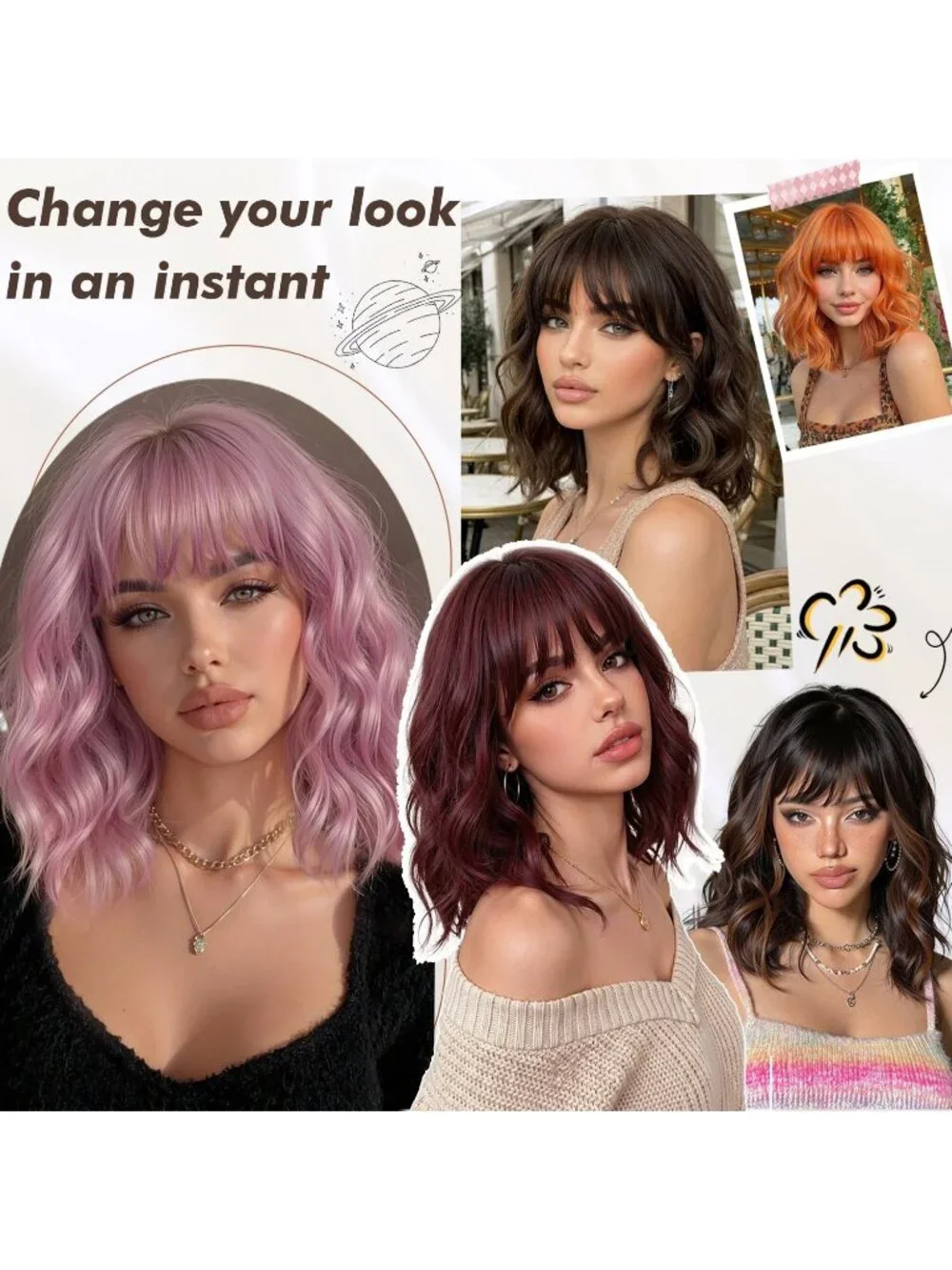 Women's Dirty Pink 14 Inch Natural Synthetic Short Curly Wavy Fiber Wigs